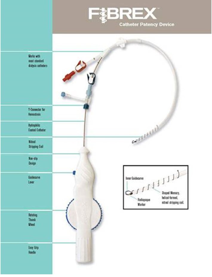 Assembly showing catheter with cleaning coil and activation device.